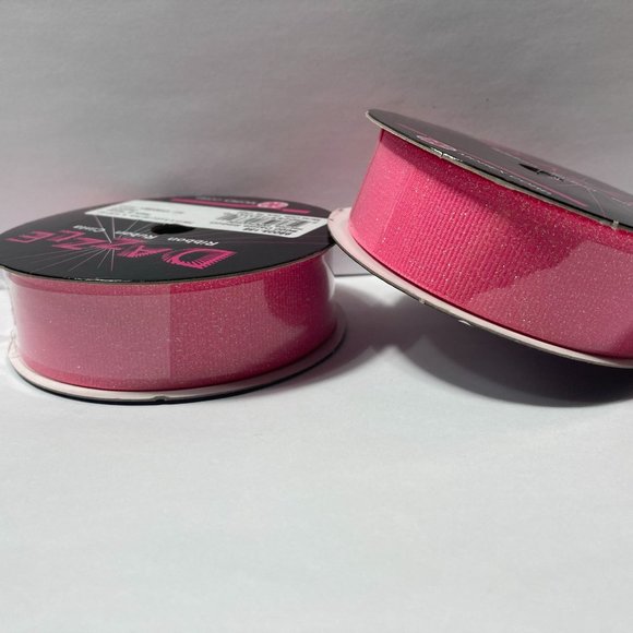 2 Rolls Pink Ribbed Glitter Ribbon 7/8" - Picture 1 of 14